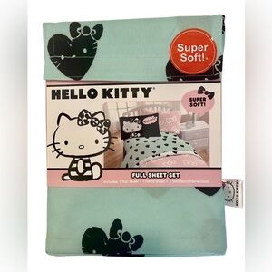 Hello Kitty Black Green Heart Themed Full Sheet Set
